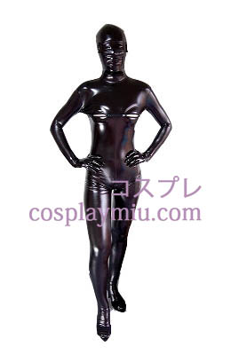 Sexy noir oeil ouvert et le buste métallique brillant Zentai