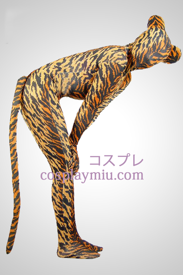 Peau de tigre Lycra Spandex unisexe Zentai Suit avec la queue