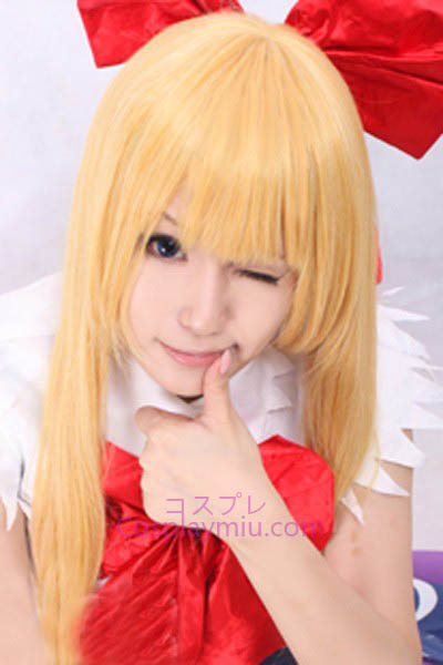 Touhou Project Ibuki Suika Blond Longue perruque cosplay droite